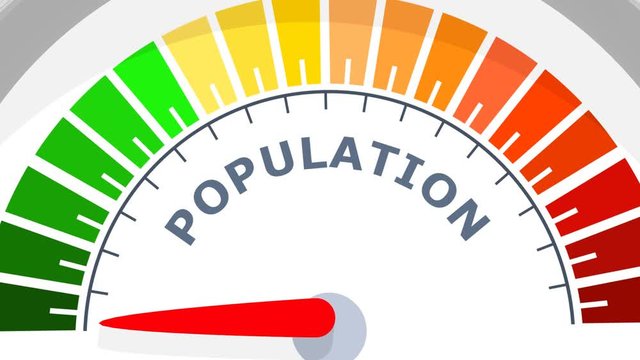 Population word on growth diagram. Color scale with arrow from green to red. The measuring device. Sign tachometer, speedometer, indicators. Colorful infographic gauge element. 3D rendering