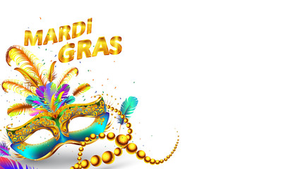 Mardi gras carnival mask poster isolated on white background. Use for greeting card, web, flyer, banner, ad, ads. - Vector © vavectors