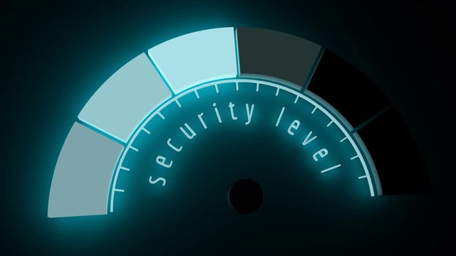 Neon shine scale. The security level measuring device icon. Sign tachometer, speedometer, indicators. Infographic gauge element.