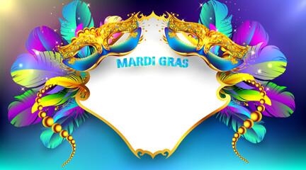Mardi gras carnival mask poster background with copy space for text. Bokeh effect for celebration greeting card, banner, flyer. - Vector