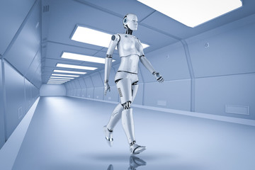 Female cyborg or robot walk