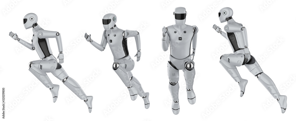 Poster set of artificial intelligence cyborgs or robots