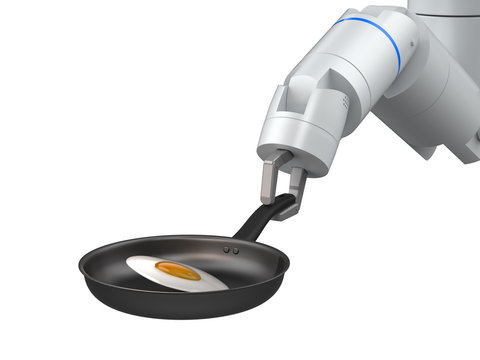Chef Robot Hold Frying Pan