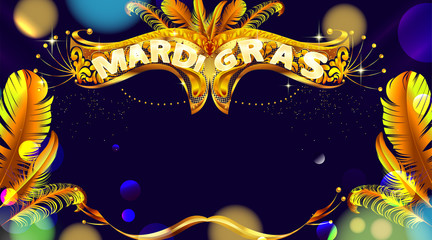 Mardi gras carnival mask poster background with bokeh effect. Luxury and glowing banner. - Vector © vavectors