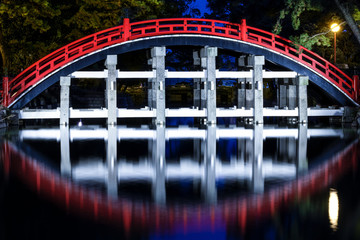 Red japanese bridge by night, Sumiyoshi-Taisha Osaka, Japan
