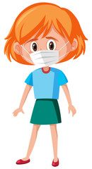 Sick girl wearing mask on white background