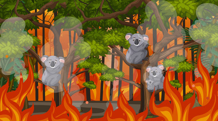Scene with big wildfire with animal trapped in the forest