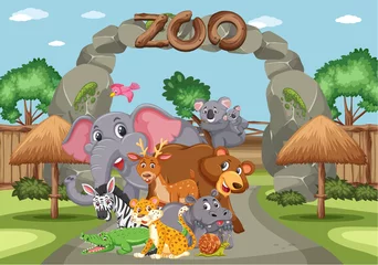 Fototapeten Scene with wild animals in the zoo at day time © brgfx