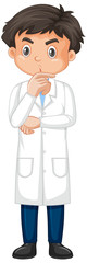 Boy wearing lab gown on white background