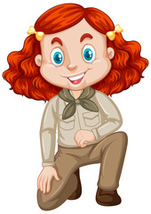 Girl in safari uniform on white background