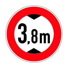 Actual height. Vehicles with a height of more than 3.8 meters are prohibited from driving. Road sign of Germany. Europe. Vector graphics.
