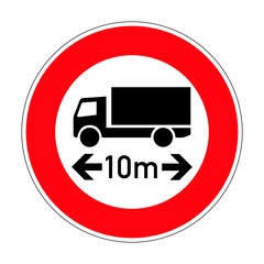 Actual length. Travel is prohibited for vehicles longer than ten meters. Road sign of Germany. Europe. Vector graphics.