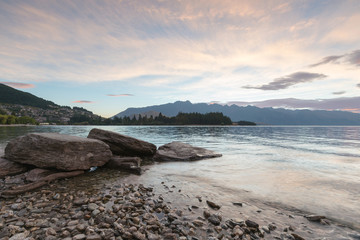 Fototapeta na wymiar Wakatipu water lake in Queentown, New Zealand natural landscape background