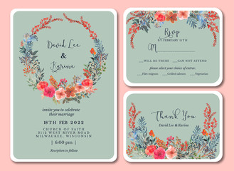 vintage pastel wedding invitation with floral watercolor