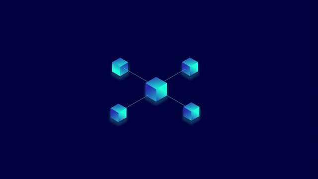 Blockchain technology. Digital blocks connecting each other with lines, big data and internet concept. 3d style animation, video clip.