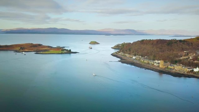 Flying over Oban Bay in Scotland. 
4K 29fps