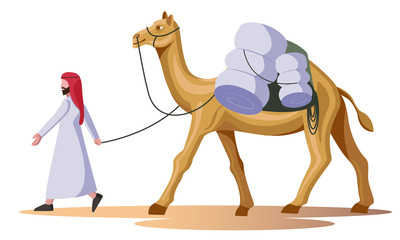 arab man walking with camel vector isolated