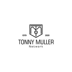 Monogram TM or MT logo vector template with shield frame