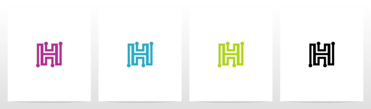 Parallel Lines With Nodes Formed Letter Logo Design H