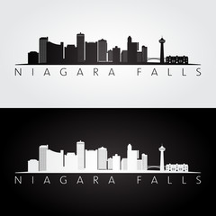 Obraz premium Niagara Falls skyline and landmarks silhouette, black and white design, vector illustration.