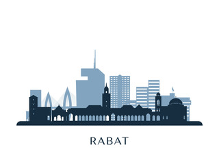 Obraz premium Rabat skyline, monochrome silhouette. Vector illustration.