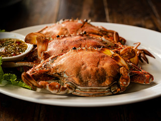Steamed crab in plate