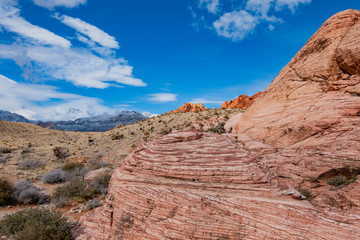 Winter snowy landscape of the famous Red Rock Canyon