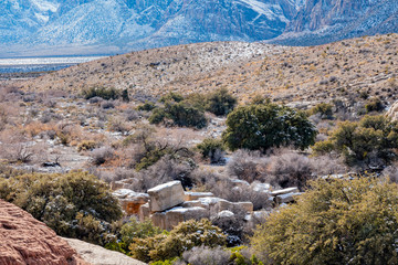 Winter snowy landscape of the famous Red Rock Canyon