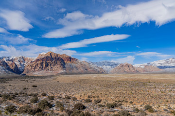 Winter snowy landscape of the famous Red Rock Canyon