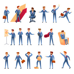Entrepreneur icons set. Cartoon set of entrepreneur vector icons for web design