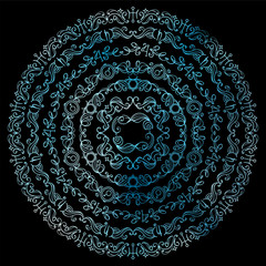 Hand drawn vector illustration. Lovely colored mandala, perfect art for black background or cotton. Space elements, abstract stars, planets, vessels, galaxy and more. Wave signs and symbols