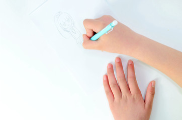 Pupils write on a white background