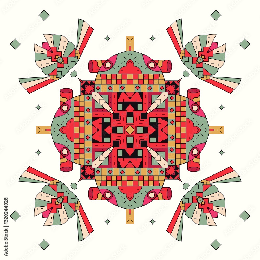 Poster seamless medieval abstract color woven symmetrical square pattern