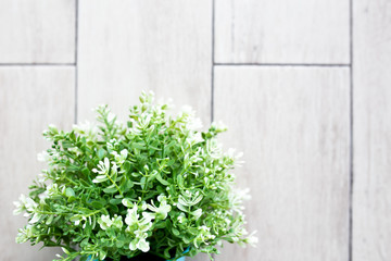 Flower bouquet on white wooden floor background with copy space.