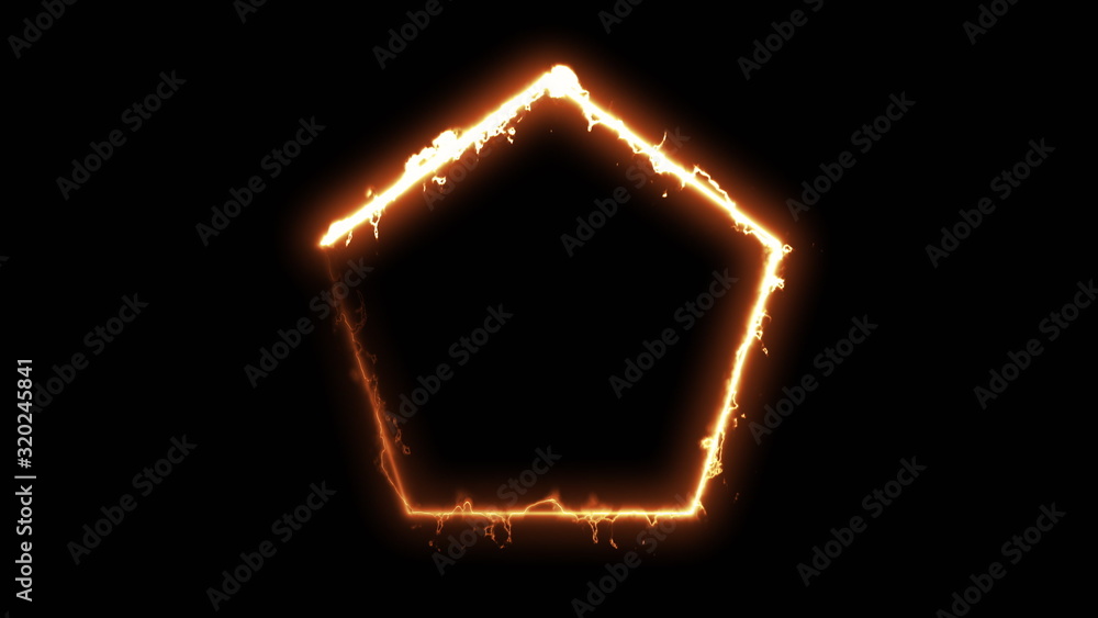 Poster computer generated fire energy polygon on black background. 3d rendering of abstract fire circle