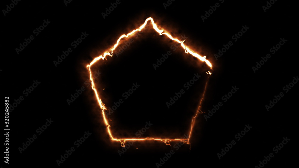 Poster computer generated fire energy polygon on black background. 3d rendering of abstract fire circle