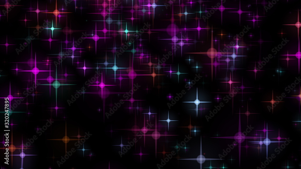 Poster digital background of many multicolorful and blinking stars. computer generated 3d render