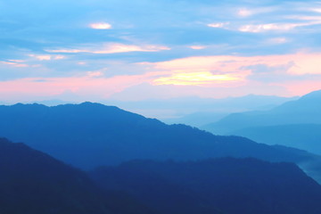 Abstract Minimalist Landscape,blue mountains sunrise scenery,conceptual background