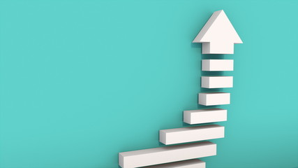 Success stairs with arrow, computer generated. 3d rendering of concept of successful business, professional growth, career achievements