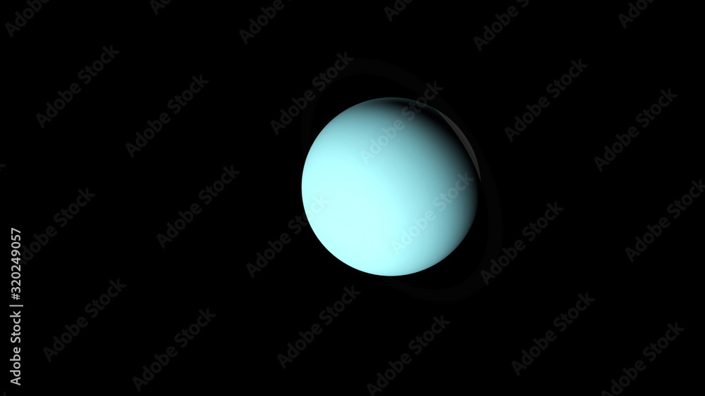 Poster computer generated rotation of the planet uranus in outer stellar space. 3d rendering of an abstract