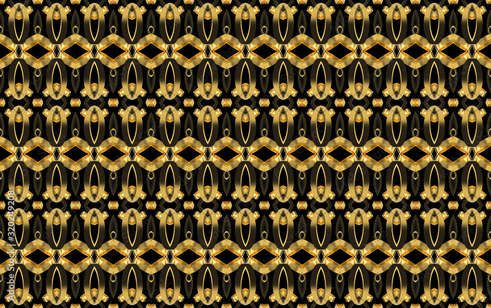 Poster 3d rendering. seamless luxurious golden gatsby style pattern line design wall background.