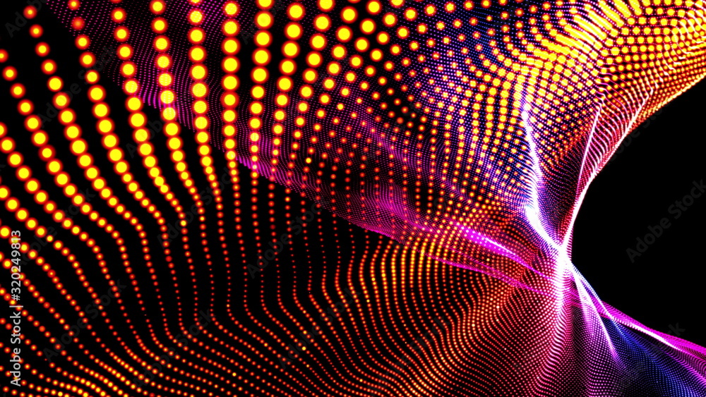 Poster spiral surface with wavy lines of shining dots. computer generated 3d rendering abstract backdrop
