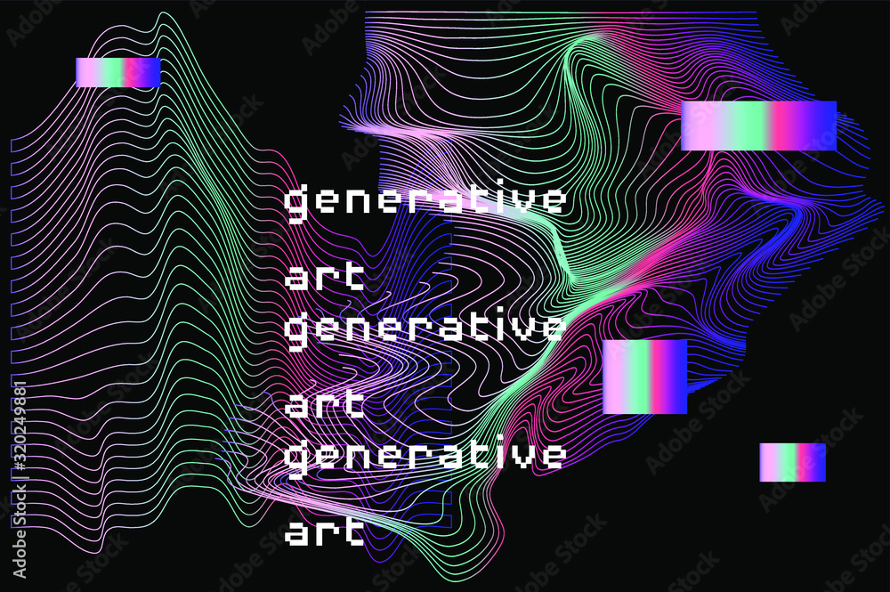 Poster abstract background with holographic glitched wavy texture. futuristic cyberpunk style illustration 