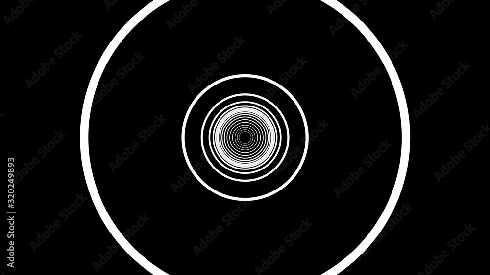 Aufkleber computer generated hypnotic background. tunnel from of many white circles. 3d rendering