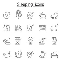 Sleeping icon set in thin line style