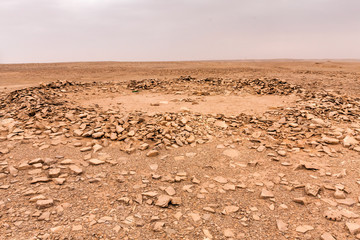 A circle-shaped tomb dated back to Neolith in the desert of Khafs Daghrah near Riyadh, Saudi Arabia
