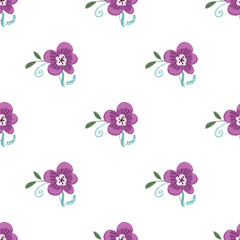 Fototapeta na wymiar Seamless pattern with colorful hand drawn flowers. Original textile, wrapping paper, wall art surface design. Vector illustration. Floral simple minimalistic graphic design
