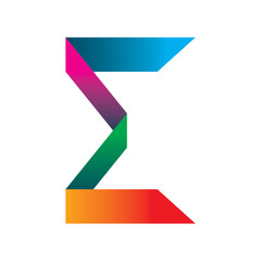 letter e creative color blue green pink red logo design