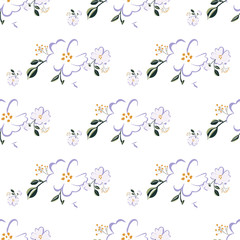 Seamless pattern with colorful hand drawn flowers. Original textile, wrapping paper, wall art surface design. Vector illustration. Floral simple minimalistic graphic design