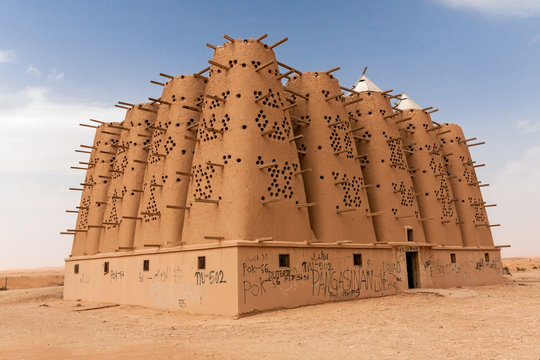 The abandoned traditional mud brick Arab dovecote in the Riyadh Province, Saudi Arabia